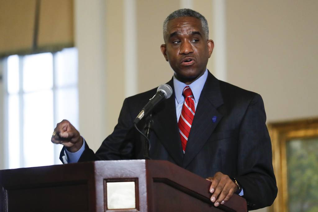 Ald. David Moore, then-candidate for secretary of state, speaks at a candidates' forum held at the Union League Club on May 26, 2022.  