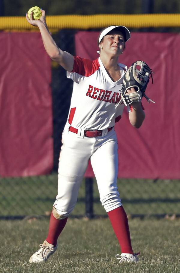 Naperville Central’s Kendall Lenz fields a single in center field during a DuPage Valley Conference game against Waubonsie Valley in Naperville on Monday, April 10, 2023. 
