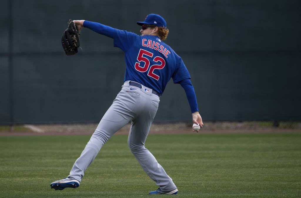 Cubs prospect Owen Caissie at Sloan Park in Mesa, Ariz., on March 1, 2023.