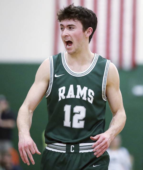 Grayslake Central’s Jack Gerbasi (12) reacts during the Class 3A Grayslake Central Sectional championship game against Lake Forest on Friday, March 3, 2023.