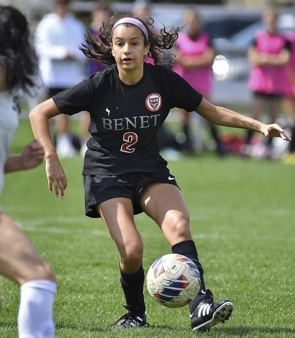 Benet’s Rania Fikri looks to shoot the ball during a game against Marian Catholic in Lisle on Saturday, April 15, 2023. 
