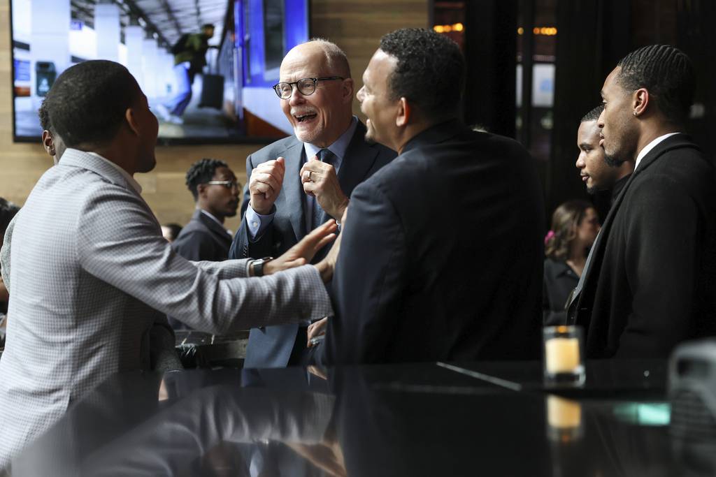 Mayoral candidate Paul Vallas speaks to supporters during a Young Professionals for Vallas rally on March 25, 2023, at Joy District in River North.