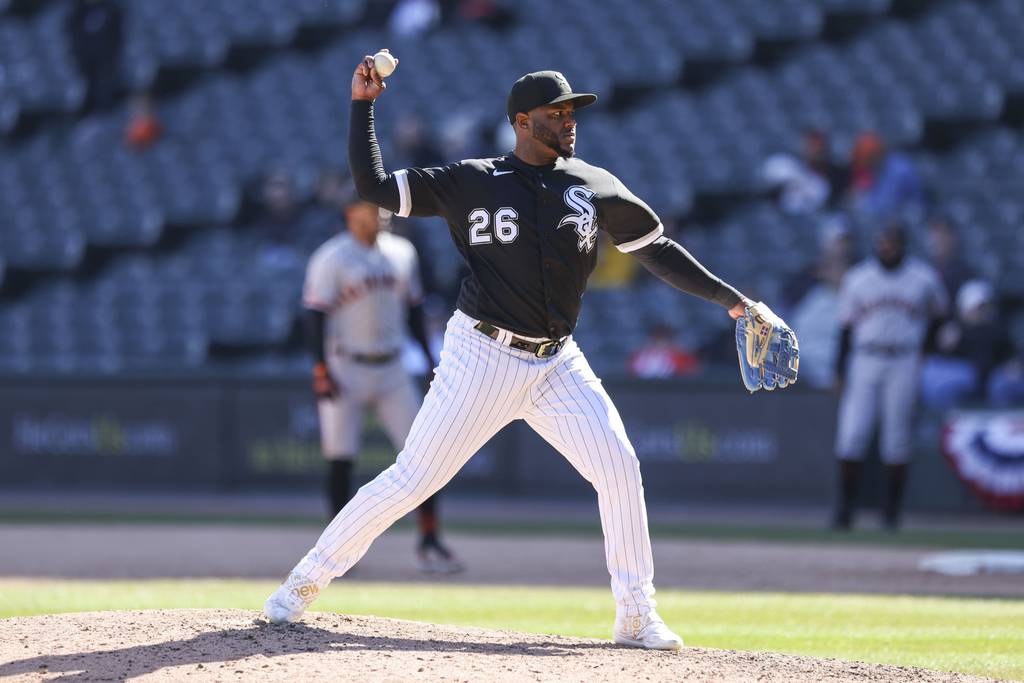 White Sox infielder Hanser Alberto pitches in the ninth inning against the Giants on Thursday, April 6, 2023, at Guaranteed Rate Field.