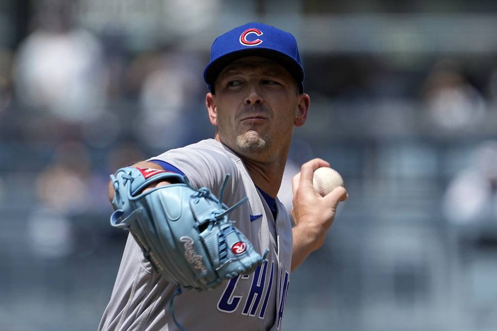 Cubs starter Drew Smyly pitches during the first inning against the Dodgers on Sunday, April 16, 2023, in Los Angeles.