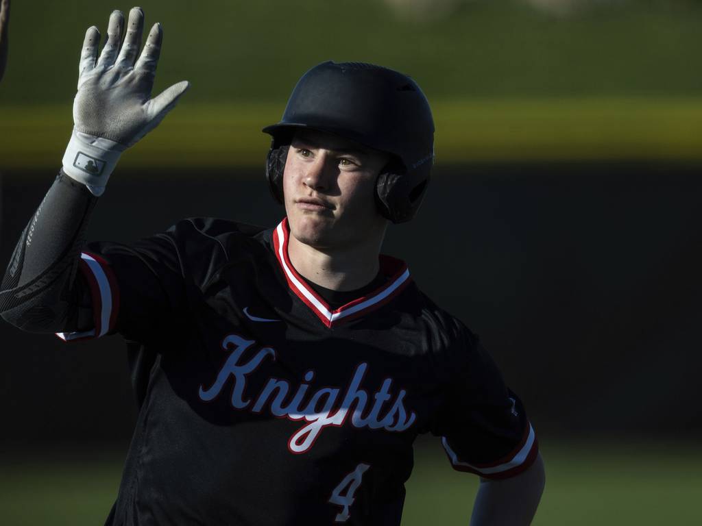 Lincoln-Way Central's Braden Meyer (4) rounds third base after hitting a home run against St, Laurence during a nonconference game in Burbank on Wednesday, April 12, 2023.