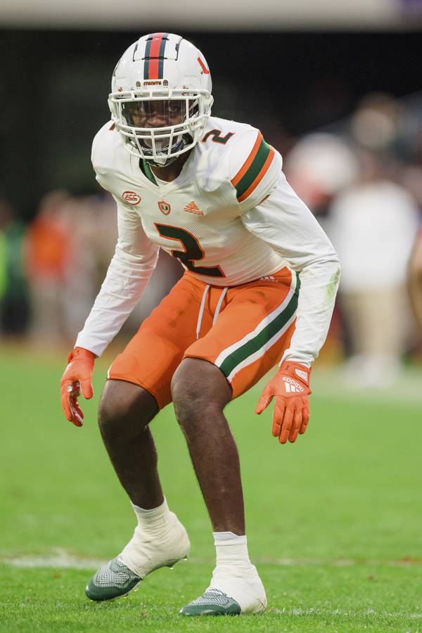 Miami cornerback Tyrique Stevenson plays against Clemson on Nov. 19, 2022, in Clemson, S.C. 