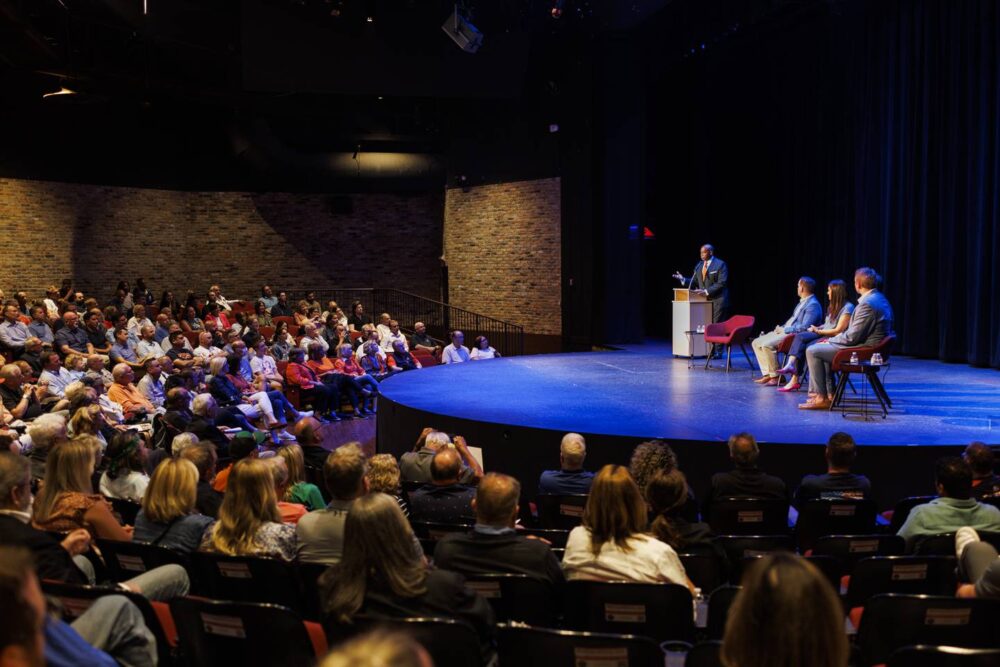 Bears President and CEO Kevin Warren attends a community meeting to address the possibility of the team moving to Arlington Heights on June 26, 2023, at the Metropolis Performing Arts Centre.