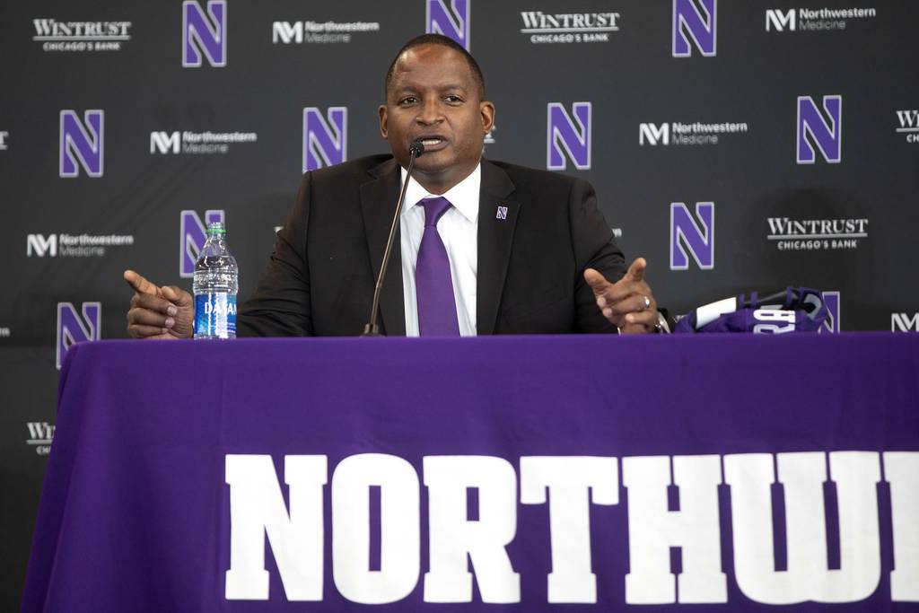 Derrick Gragg speaks during a press conference announcing his new position as Northwestern athletic director on June 7, 2021.
