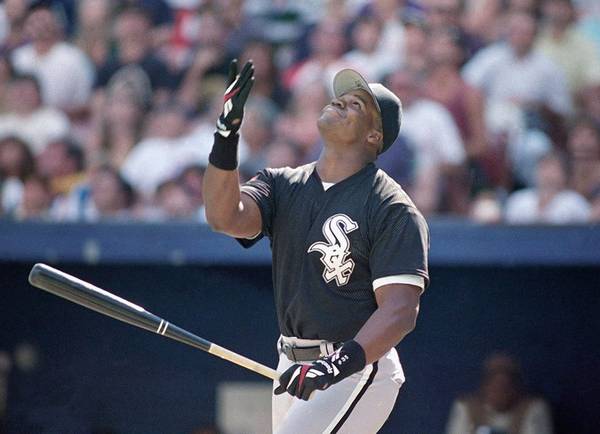 The White Sox's Frank Thomas reacts during the Home Run Derby at Three Rivers Stadium in Pittsburgh on July 11, 1994.