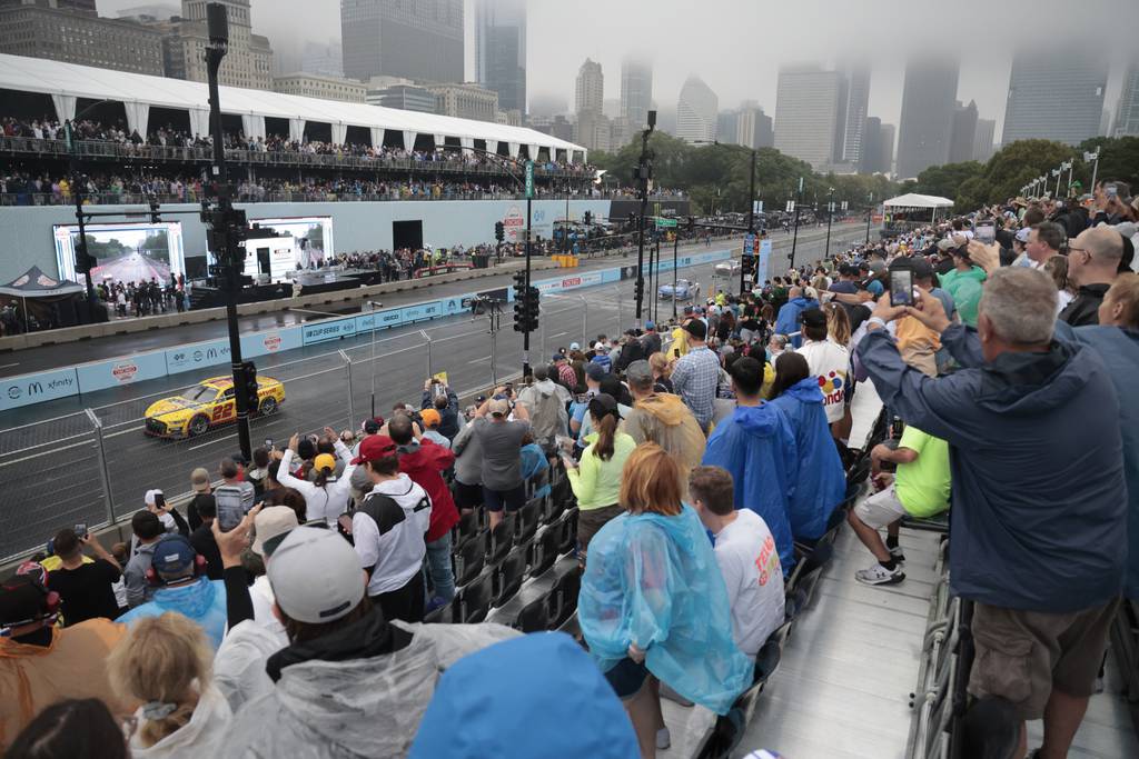 Cars compete during the NASCAR Cup Series race at Grant Park on July 2, 2023, in Chicago. 