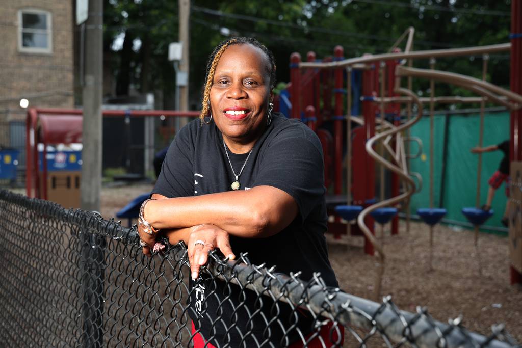 Carol Johnson, of the group Westside Rising, is seen at Cottonwood Playground Park on Chicago's West Side on July 7, 2023. “Pre-convention, I think it’s important that they invest in our people, that’s No. 1,” said Johnson.