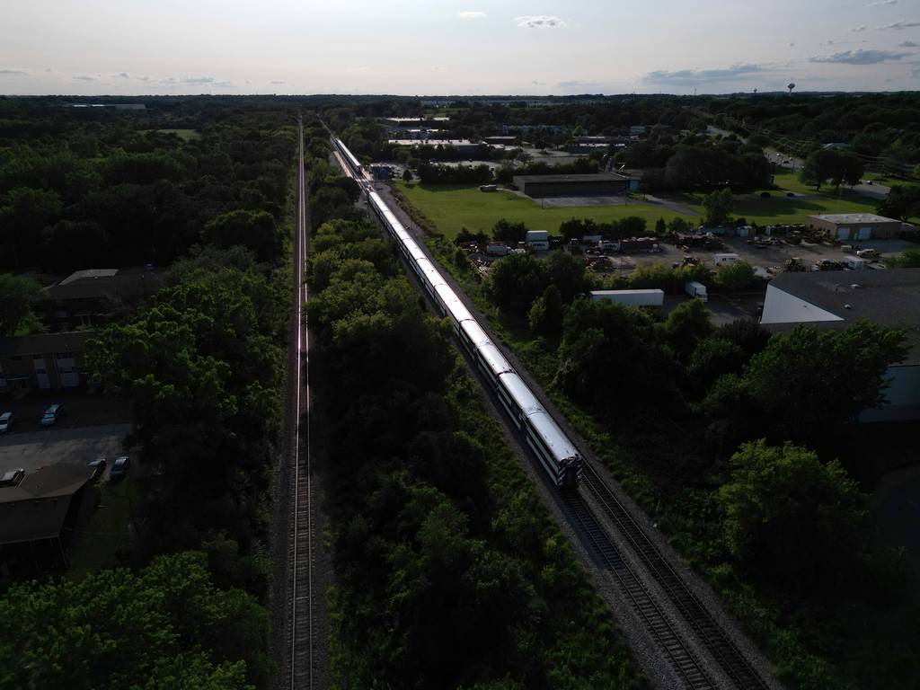 A Metra train prepares to leave the Big Timber Metra station in Elgin on July 17, 2023. Metra announced it plans to run train service between Chicago and Rockford along the existing Milwaukee District West line to Elgin, then use Union Pacific tracks to Rockford, with stops in Huntley and Belvidere.