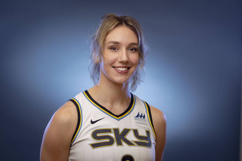 Sky forward Alanna Smith on May 10, 2023, on media day at the team’s practice facility in Deerfield.