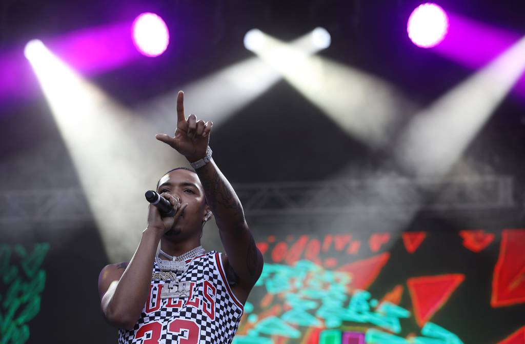 G Herbo performs to a large crowd at Lollapalooza in Chicago's Grant Park on Aug. 2, 2018.