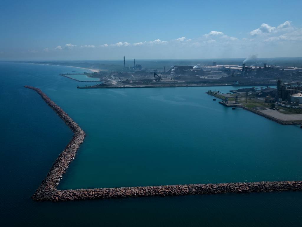 A breakwater protects the Port of Indiana-Burns Harbor that diverts sand from the Ogden Dunes lakefront, shown July 27, 2023.