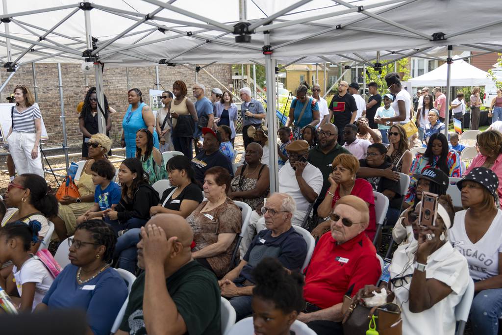 People attend the 82nd birthday celebration for Emmett Till on July 23, 2023, at the Till-Mobley House in Chicago. Till was murdered while visiting family in Mississippi in 1955.