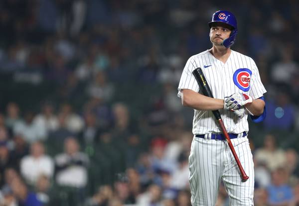 Trey Mancini heads to the dugout after striking out against the Phillies  on Tuesday, June 27, 2023, at Wrigley Field.