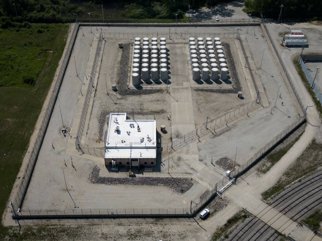 The Zion Nuclear Spent Fuel Dry Cask Storage at the former site of Zion Nuclear Generating Station along Lake Michigan on July 3, 2023.