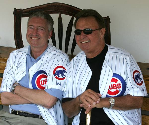 6/16/2006 SPT 00262709A Cubs radio broadcasters Pat Hughes and Ron Santo are honored before a game on June 6, 2006, at Wrigley Field.