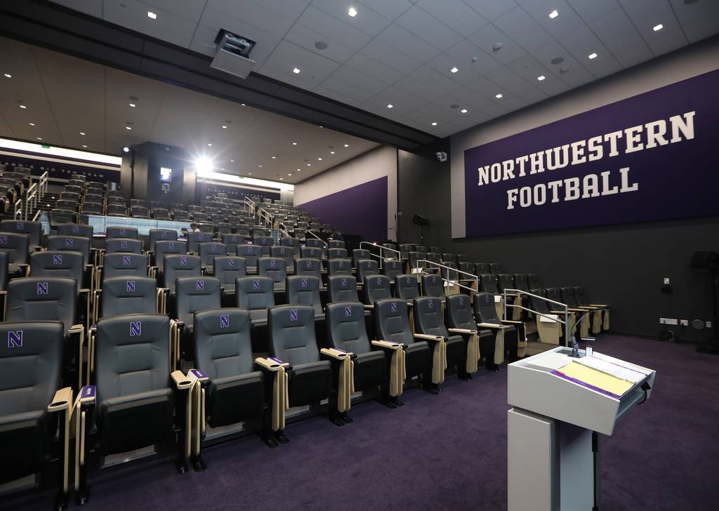 An auditorium for the football team is shown Aug. 1, 2018, at the Walter Athletics Center, part of Northwestern University's lakefront facility for football and other sports on their Evanston campus.