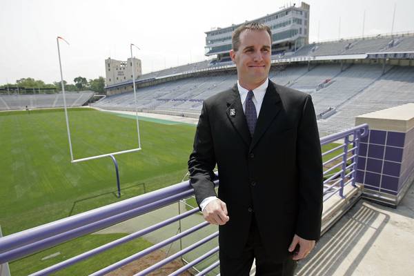 Pat Fitzgerald stands inside Ryan Field at Northwestern on July 7, 2006, after being named head coach after the death of Randy Walker.