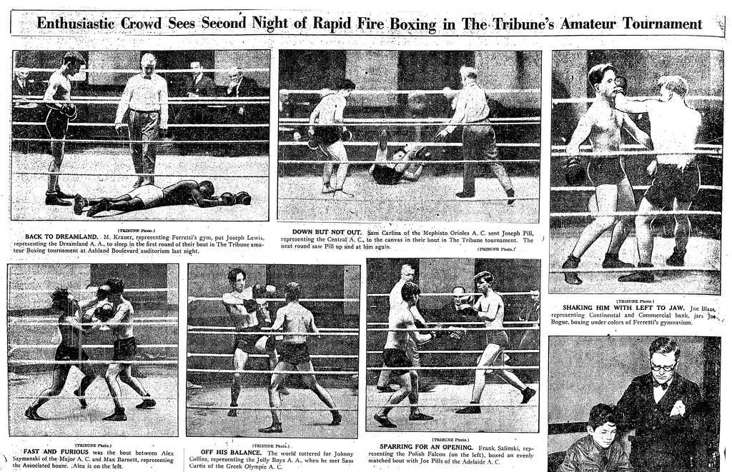 The March 25, 1923, Chicago Daily Tribune reported on the first ever amateur boxing tournament held in Chicago that would become known as the Golden Gloves.