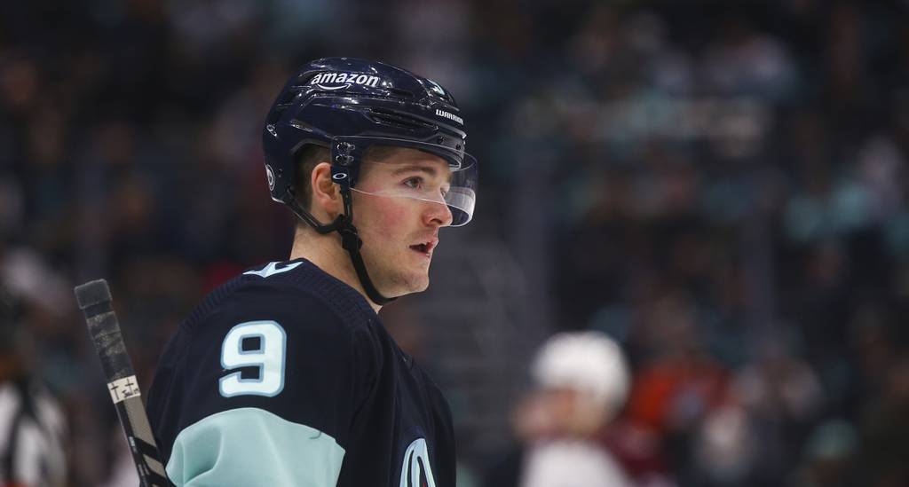 Kraken center Ryan Donato during a game against the Avalanche on Jan. 21, 2023, in Seattle.