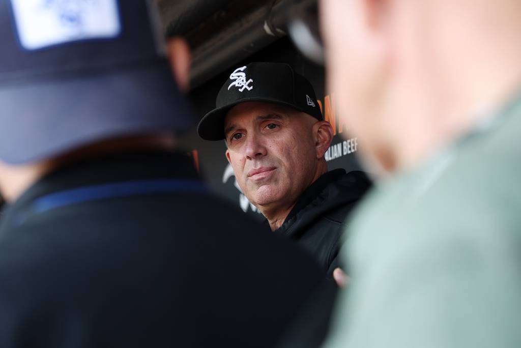 White Sox manager Pedro Grifol answers reporters' questions before a game against the Cardinals on July 7 at Guaranteed Rate Field.