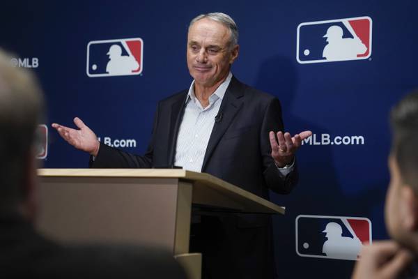 MLB Commissioner Rob Manfred speaks to the media after an owners meeting on June 15, 2023, in New York.