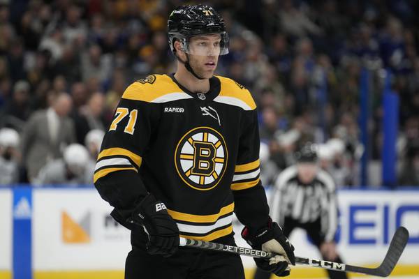 Bruins left wing Taylor Hall plays against the Lightning on Jan. 26, 2023, in Tampa, Fla.