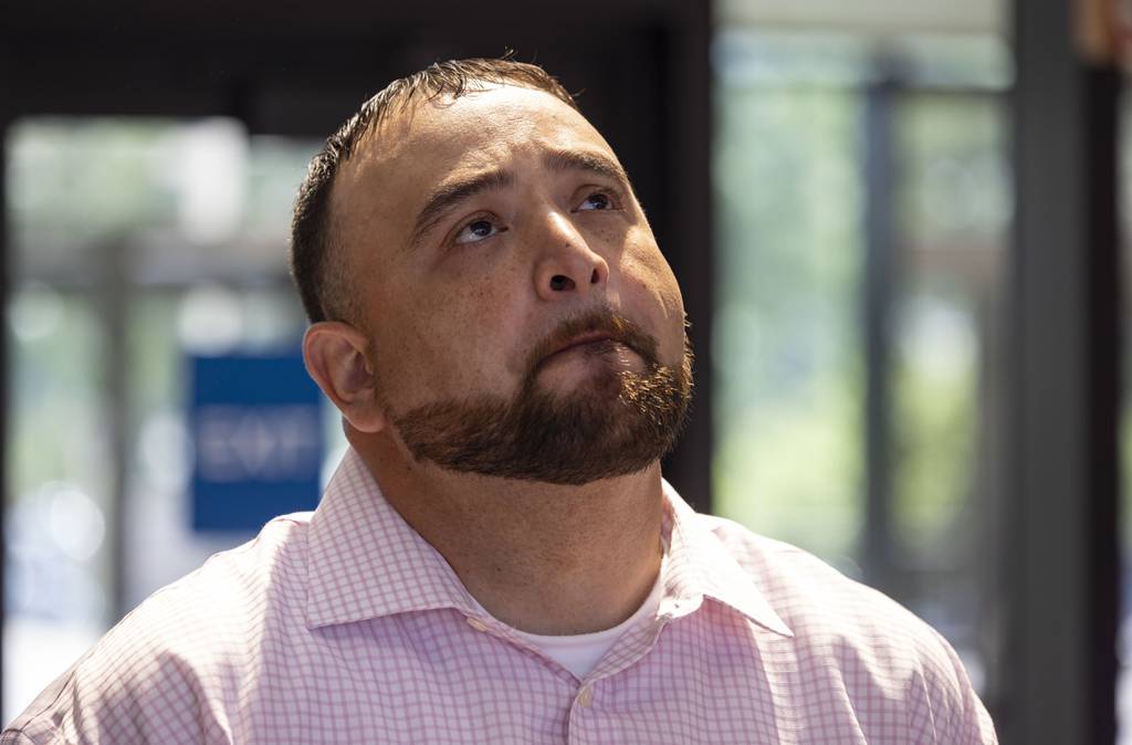 Edgardo Colon speaks at the Leighton Criminal Court Building on June 21, 2023, after charges were dropped against him and Tyrone Clay in the 2011 killing of off-duty Chicago police Officer Clifton Lewis. 