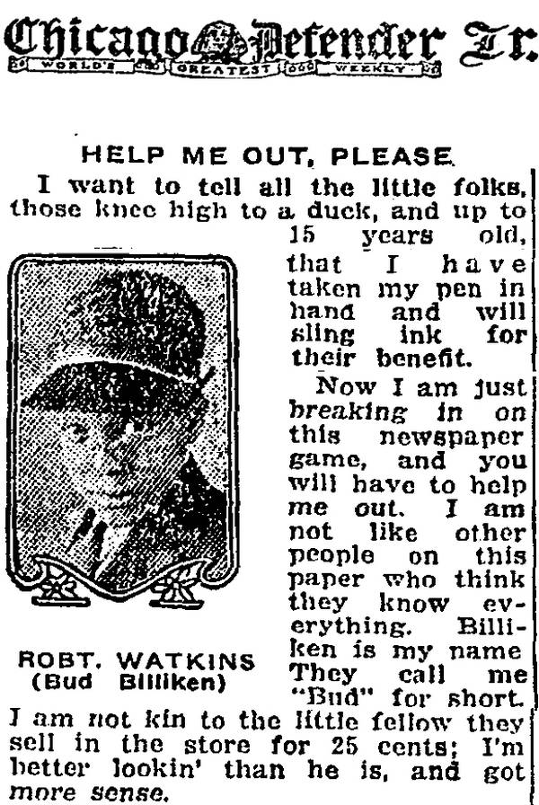 Bud Billiken first appeared on the Defender Junior page in the Chicago Defender on April 2, 1921.