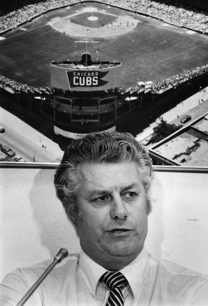 Dallas Green, vice president and general manager of the Cubs, speaks at a press conference on Jan. 26, 1983, at Wrigley Field in Chicago. 