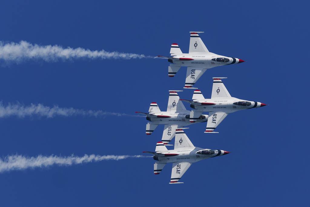 U.S. Air Force Thunderbirds perform during the Chicago Air and Water Show near North Avenue Beach in Chicago on Aug. 20, 2023.