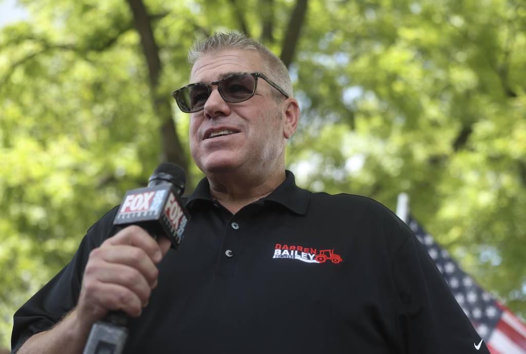 Former state Sen. Darren Bailey, who is running for Congress, speaks during Republican Day at the Illinois State Fair in Springfield on Aug. 17, 2023. 