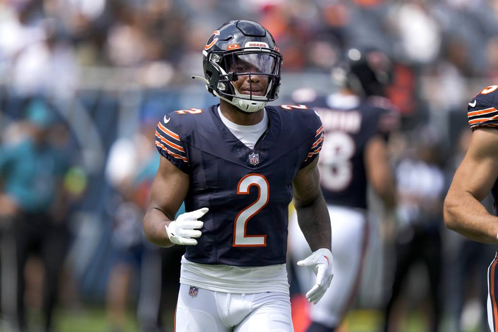 Bears wide receiver DJ Moore returns to the huddle during a preseason game against the Bills on Saturday at Soldier Field. 