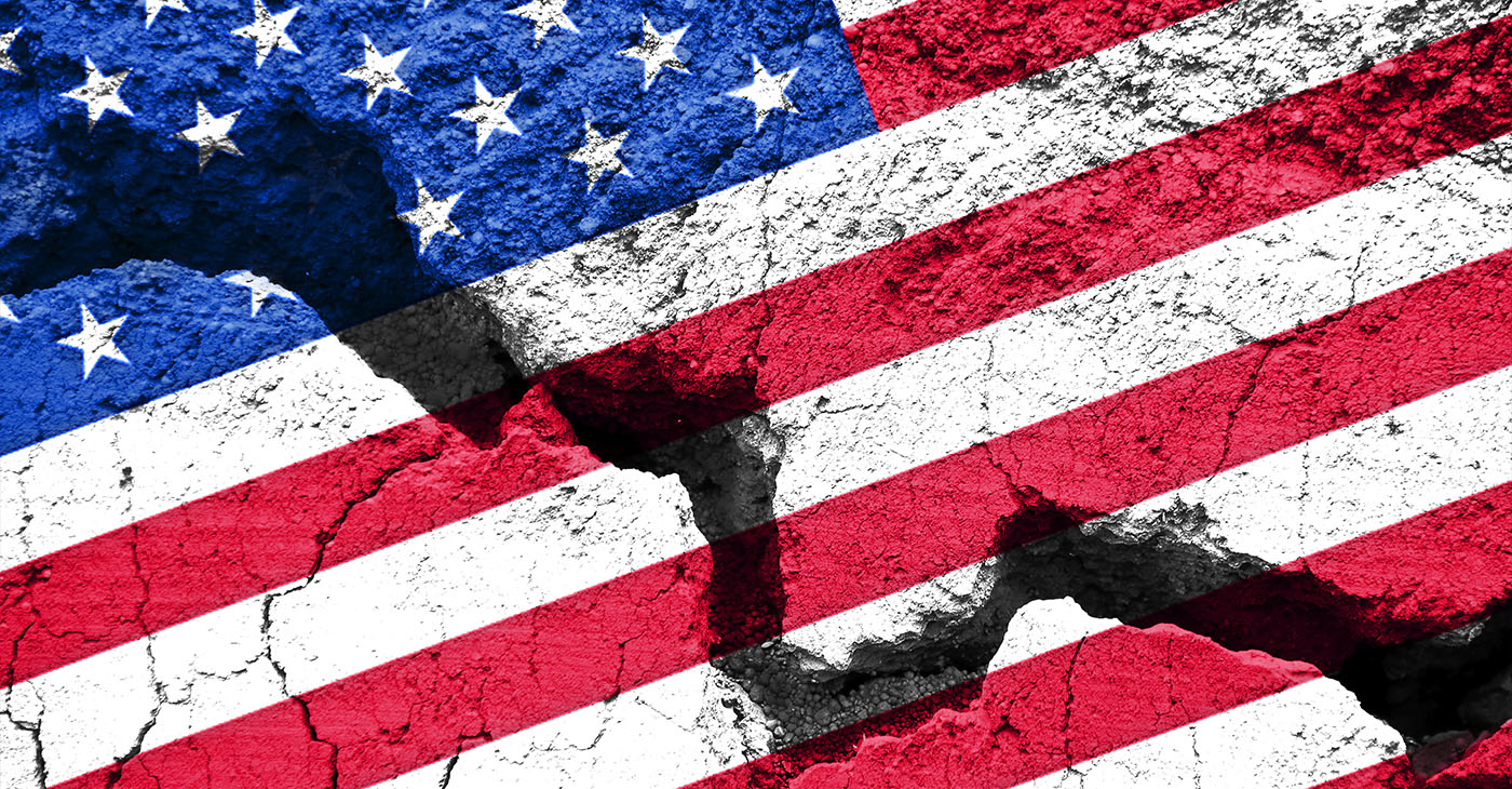 Concept, American flag on cracked background