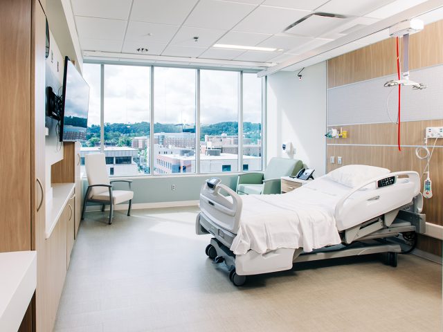 The Rehabilitation Pavilion, which opened in August 2025, is packed with state-of-the-art equipment—and sweeping views of Red Mountain and UAB’s tree-lined campus. (UAB)