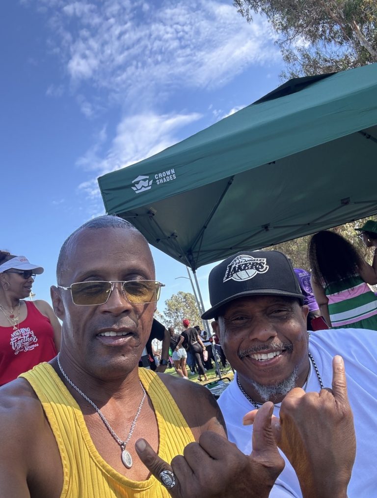 Vernon Jackson, left, attends Frat Games at Darby Park in Inglewood, Calif., on Saturday, July 25. (Courtesy Photo by Vernon Williams)